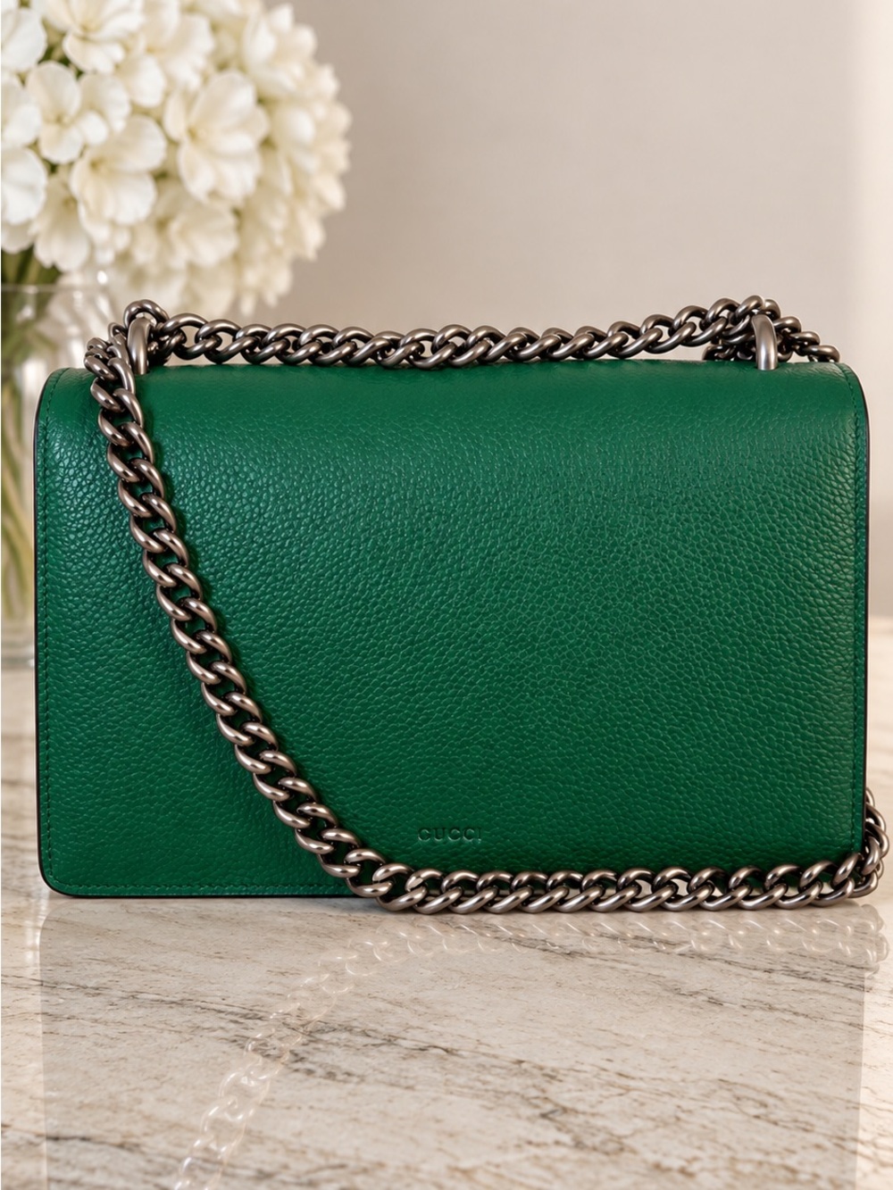 Designer Inspired Green PU Leather Shoulder Bag with Embellished Horsebit Accent - Picture 2 of 9
